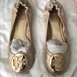 Tory Burch Platinum/Gold Leather Flats - image 1